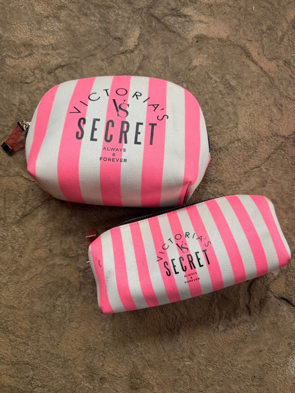Victoria's Secret Pink & White Striped Cosmetic Pouch Duo